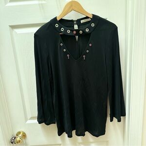 Versace black v neck top silver accent 46